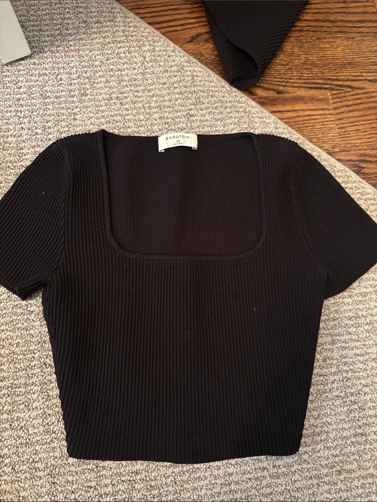 Babaton Tops - Babaton Black Ribbed Square-Neck Crop Top